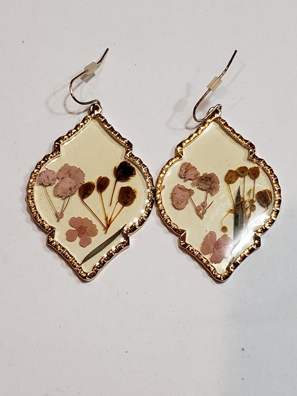 Handcrafted Resin Drop Earrings with Pink Dried Flowers